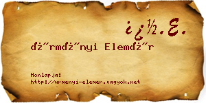 Ürményi Elemér névjegykártya